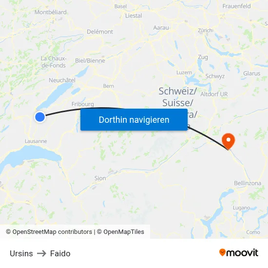 Ursins to Faido map