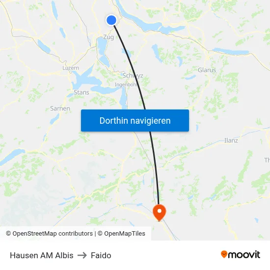 Hausen AM Albis to Faido map