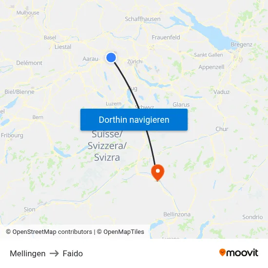 Mellingen to Faido map