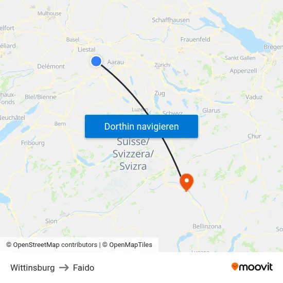 Wittinsburg to Faido map