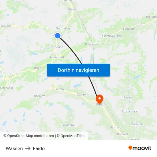 Wassen to Faido map