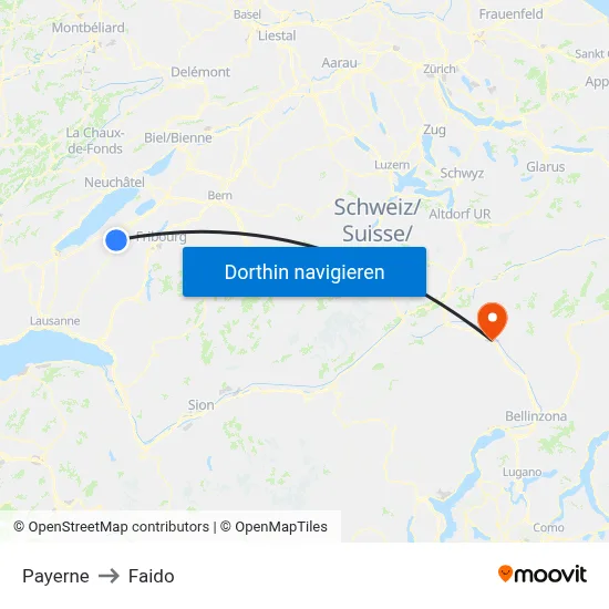 Payerne to Faido map