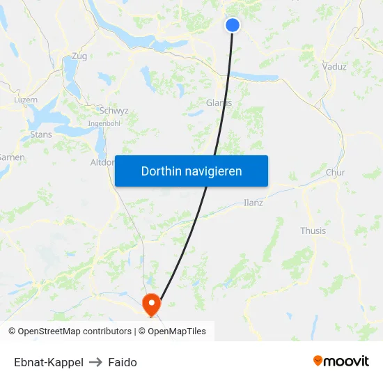 Ebnat-Kappel to Faido map