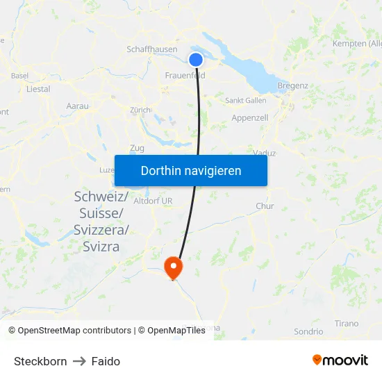 Steckborn to Faido map