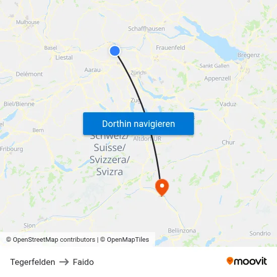 Tegerfelden to Faido map