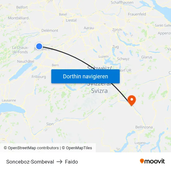 Sonceboz-Sombeval to Faido map