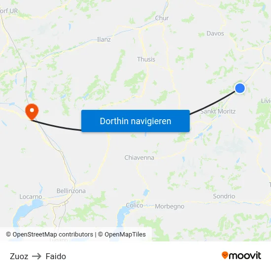 Zuoz to Faido map