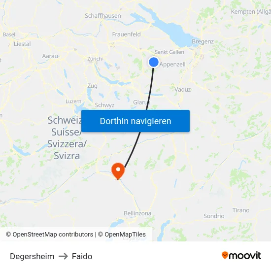 Degersheim to Faido map