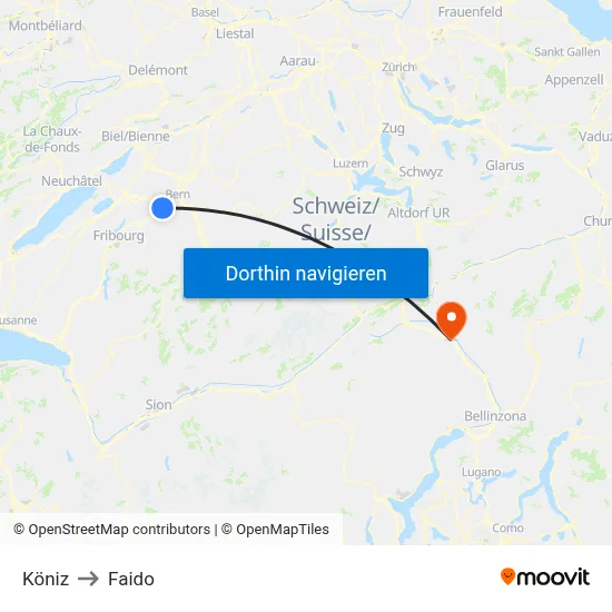 Köniz to Faido map