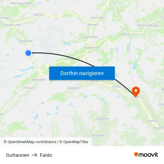 Guttannen to Faido map