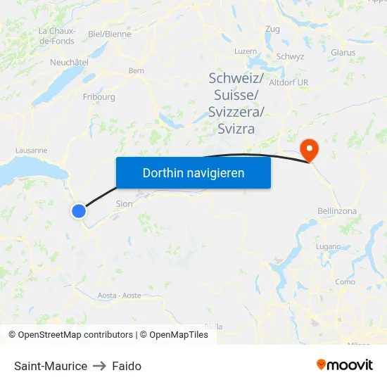 Saint-Maurice to Faido map