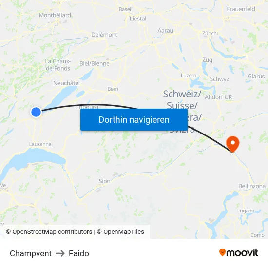 Champvent to Faido map