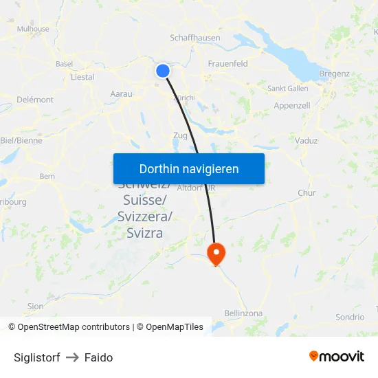 Siglistorf to Faido map