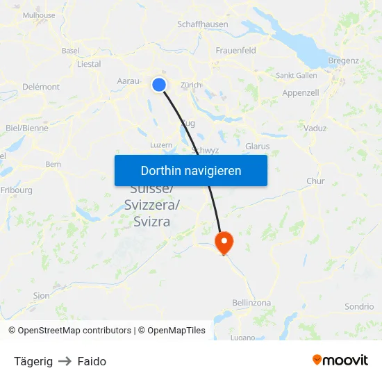 Tägerig to Faido map