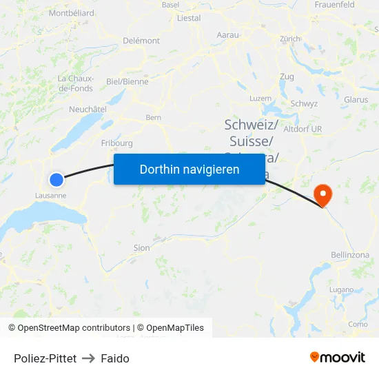 Poliez-Pittet to Faido map