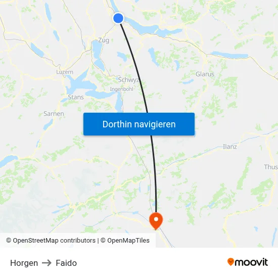 Horgen to Faido map