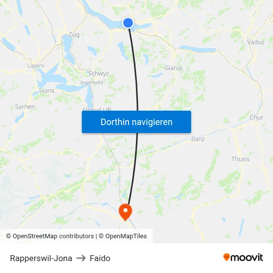 Rapperswil-Jona to Faido map