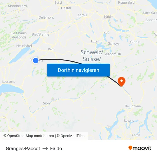 Granges-Paccot to Faido map
