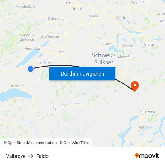 Valbroye to Faido map