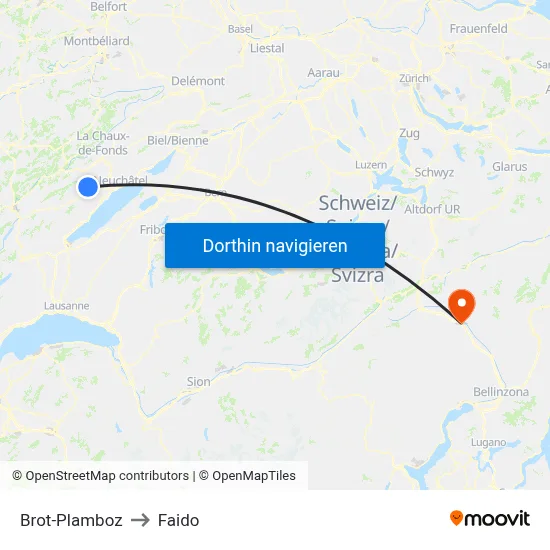 Brot-Plamboz to Faido map