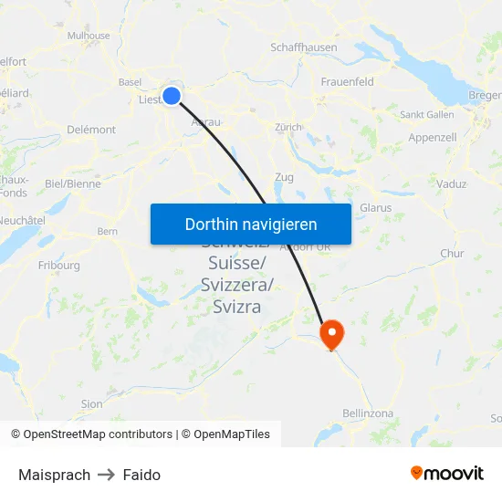 Maisprach to Faido map