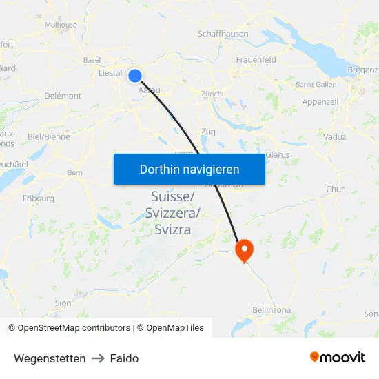 Wegenstetten to Faido map