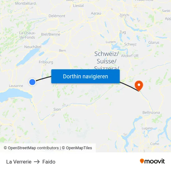 La Verrerie to Faido map