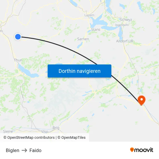 Biglen to Faido map