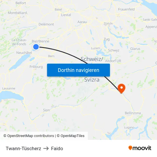 Twann-Tüscherz to Faido map