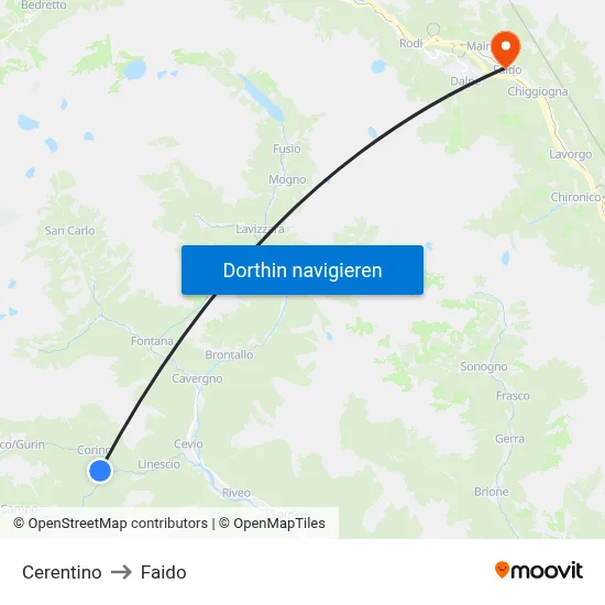 Cerentino to Faido map