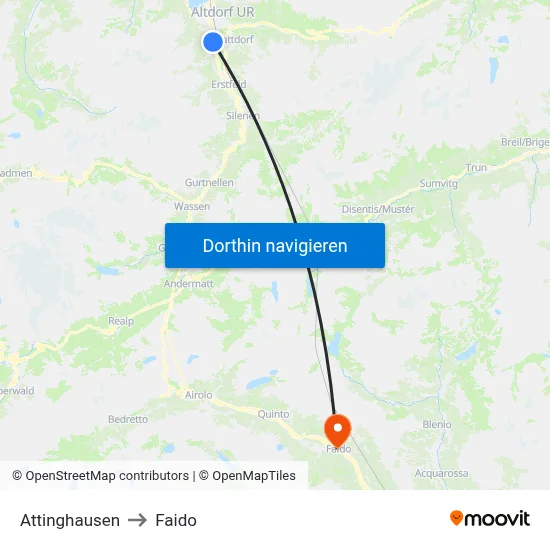 Attinghausen to Faido map