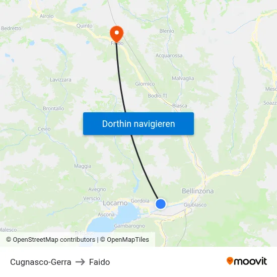 Cugnasco-Gerra to Faido map