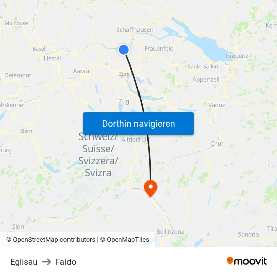 Eglisau to Faido map