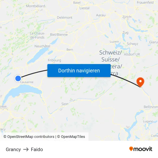 Grancy to Faido map