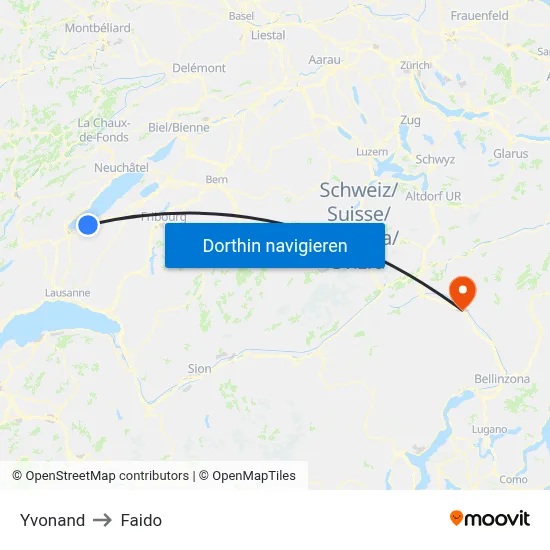 Yvonand to Faido map