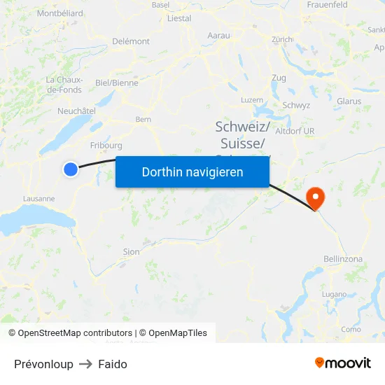Prévonloup to Faido map