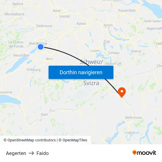 Aegerten to Faido map