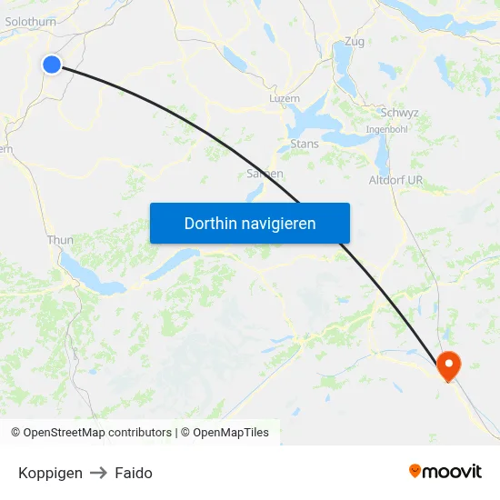 Koppigen to Faido map