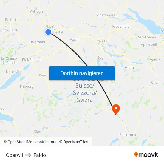 Oberwil to Faido map