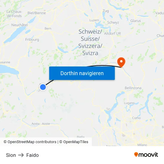 Sion to Faido map