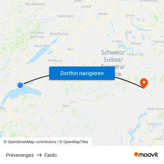 Préverenges to Faido map
