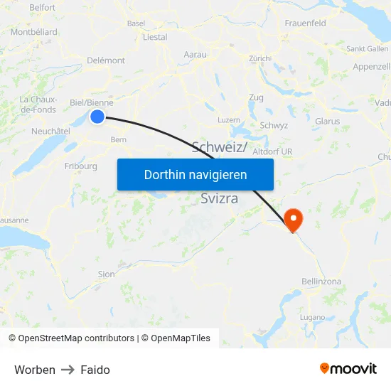 Worben to Faido map