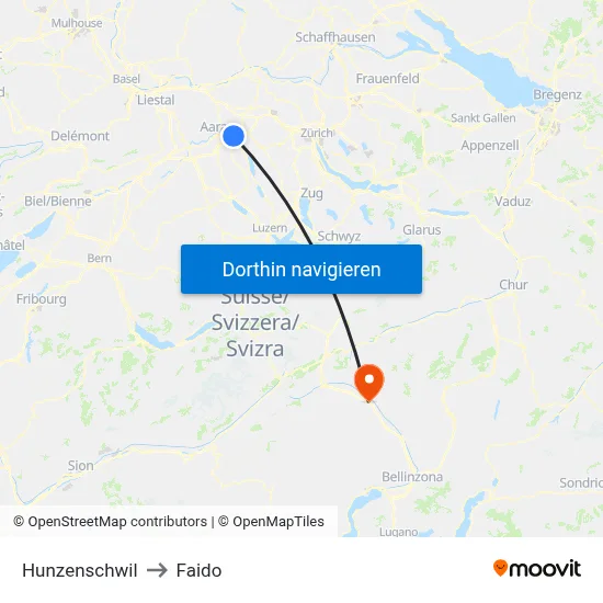 Hunzenschwil to Faido map