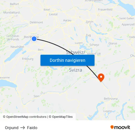 Orpund to Faido map