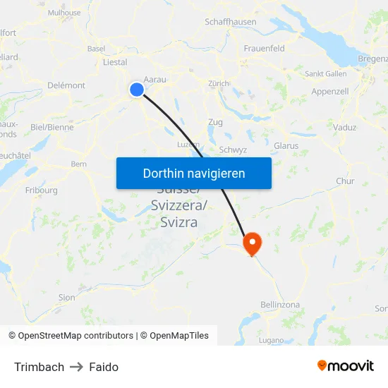 Trimbach to Faido map