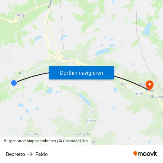 Bedretto to Faido map