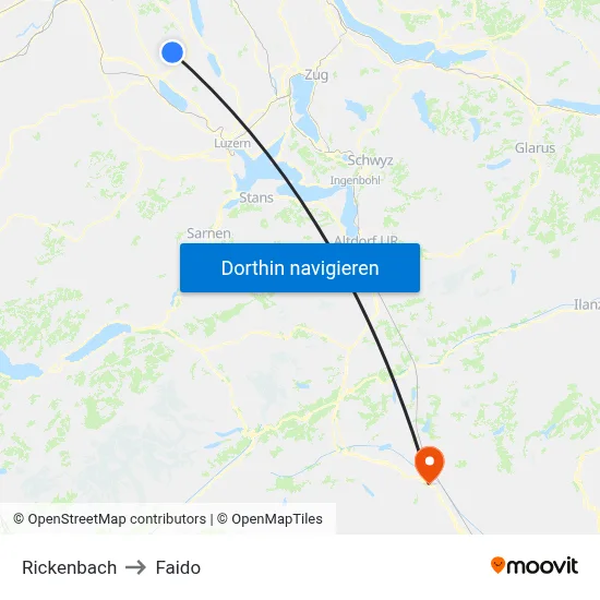 Rickenbach to Faido map