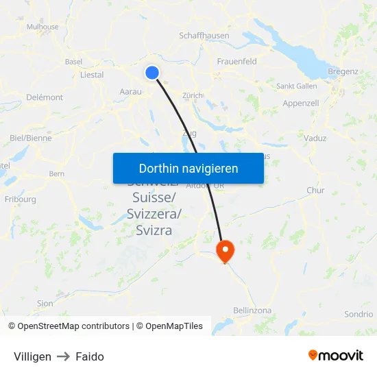 Villigen to Faido map