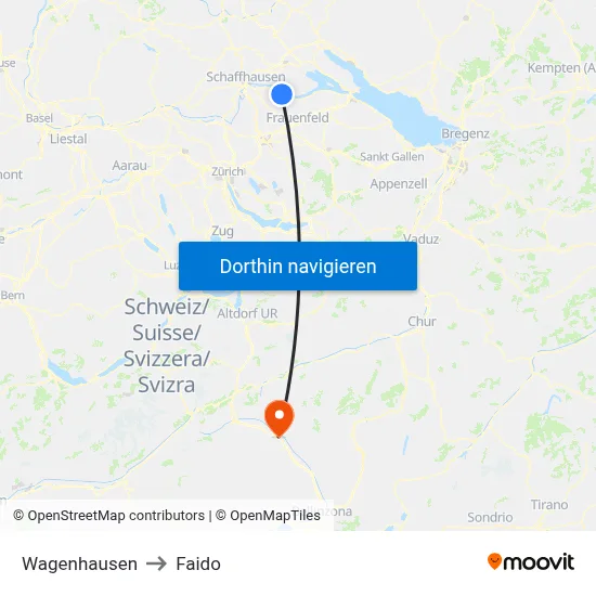 Wagenhausen to Faido map