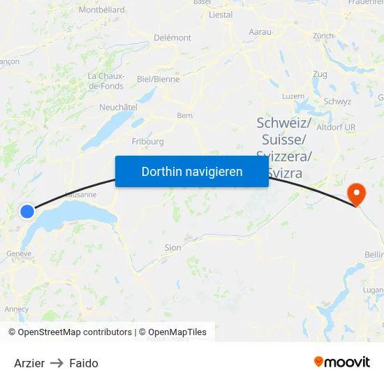Arzier to Faido map